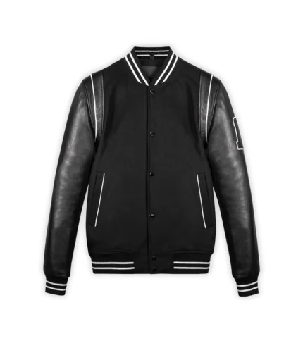 Women Varsity Jacket Exclusive Leather Baseball Jacket - Black