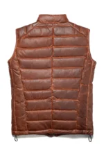 Leather Puffer Vest Vintage Down Vest - TAN