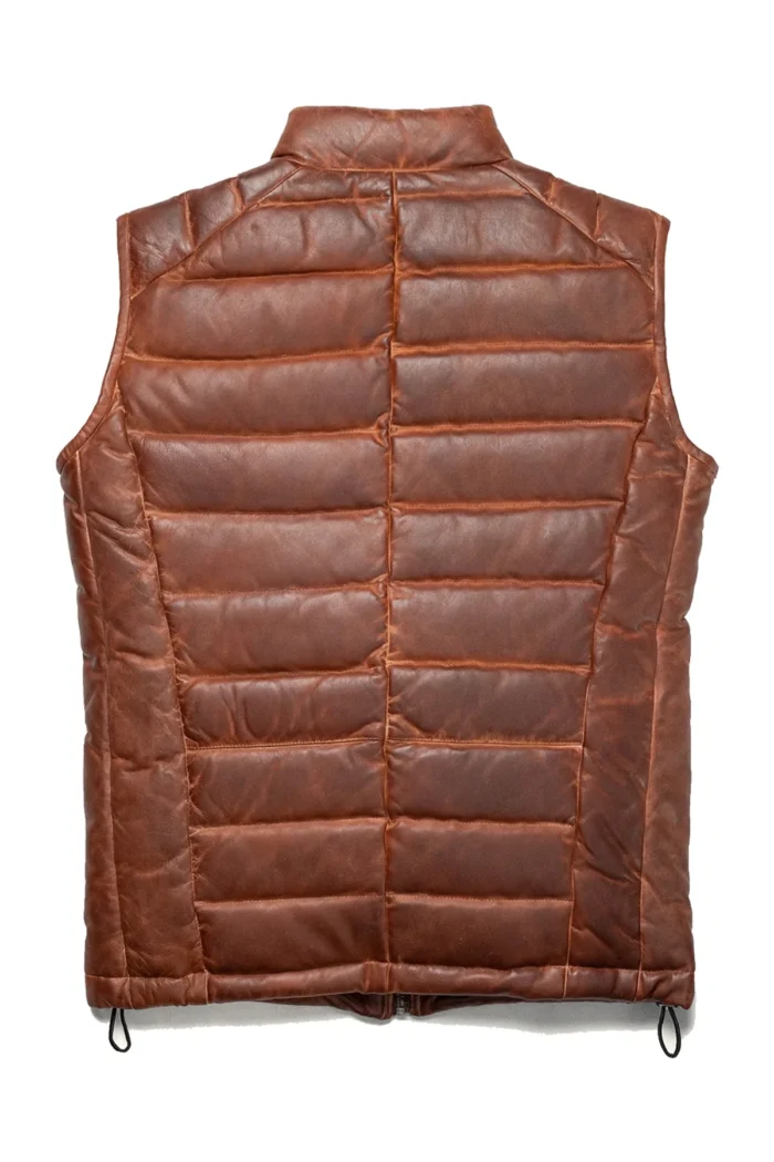 Leather Puffer Vest Vintage Down Vest - TAN