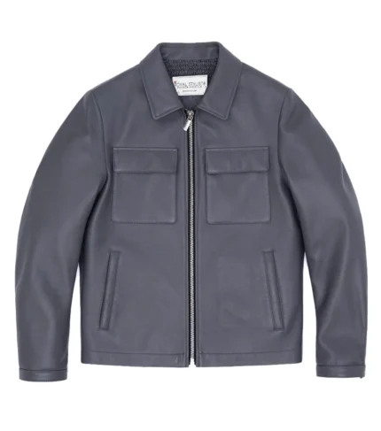 Classic Leather Trucker Jacket Zip-up - Grey