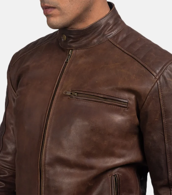 Leather Biker Jacket Classic Men Brown Jacket