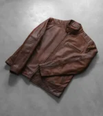 Leather Biker Jacket Classic Men Brown Jacket