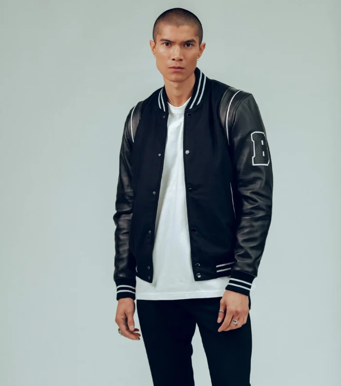 Men Varsity Jacket Exclusive Leather Baseball Jacket - Black