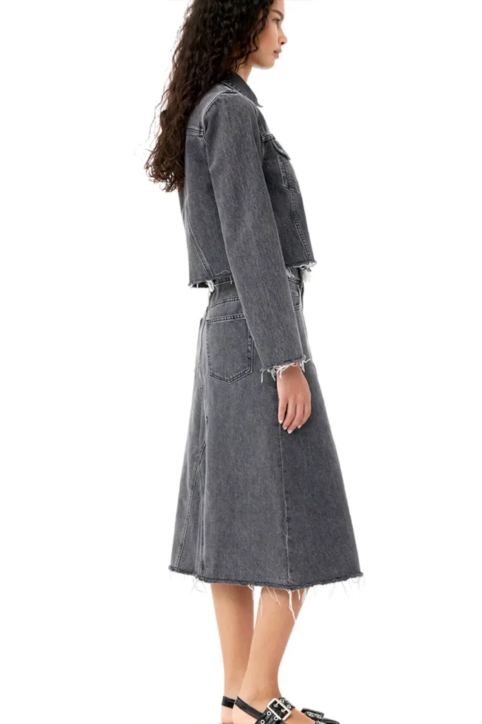 Denim Midi Skirt Denim Maxi Skirt - Black