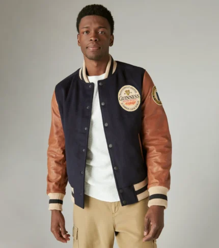 Guinness Varsity Leather Jacket Unisex - Navy