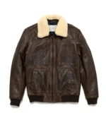 Maverick Leather Bomber Jacket For Men - BROWN