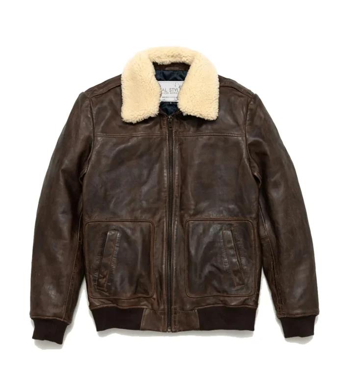 Maverick Leather Bomber Jacket For Men - BROWN