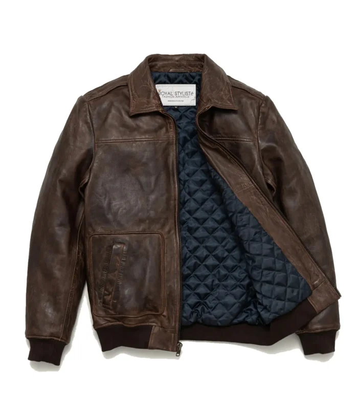 Maverick Leather Bomber Jacket For Men - BROWN