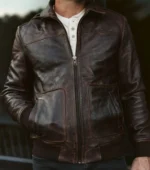Maverick Leather Bomber Jacket For Men - BROWN