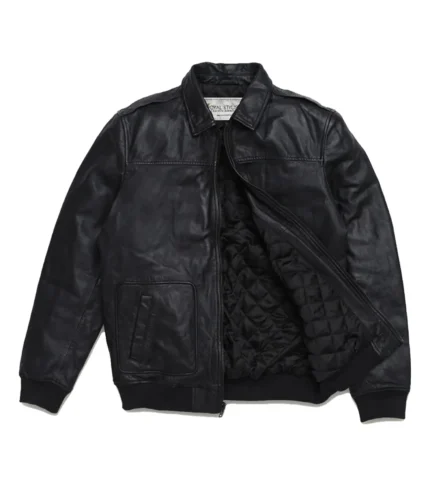 Maverick Leather Bomber Jacket For Men - Black