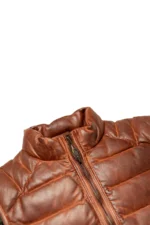 Leather Puffer Vest Vintage Down Vest - TAN