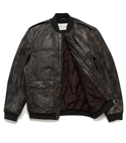 Leather Bomber Jacket For Men Distressed Black