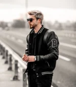 Men Varsity Jacket Exclusive Leather Baseball Jacket - Black