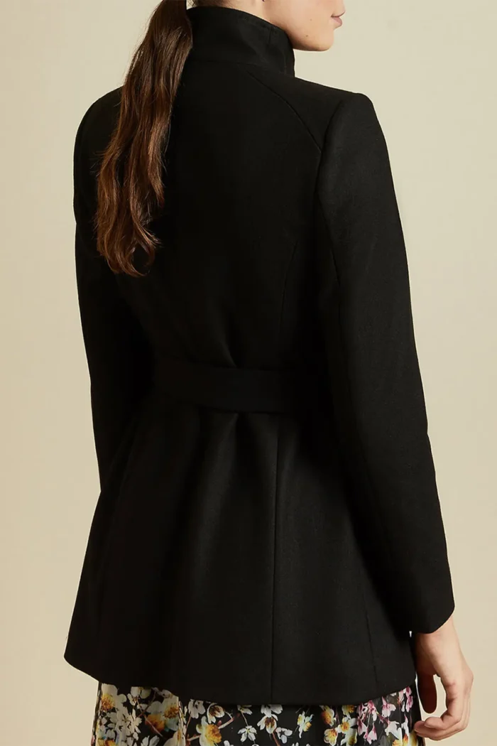 Women Wool Blazer Belted Wrap Coat - Black