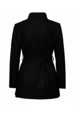 Women Wool Blazer Belted Wrap Coat - Black