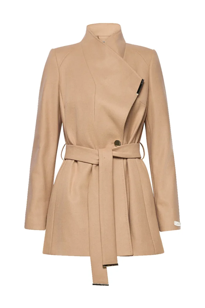 Women Wool Blazer Belted Wrap Coat - Beige