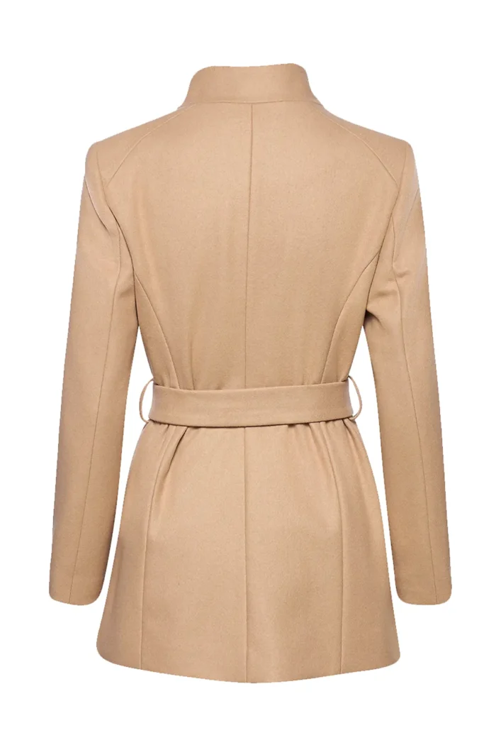 Women Wool Blazer Belted Wrap Coat - Beige