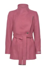 Women Wool Blazer Belted Wrap Coat - Pink