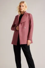 Women Wool Blazer Belted Wrap Coat - Pink