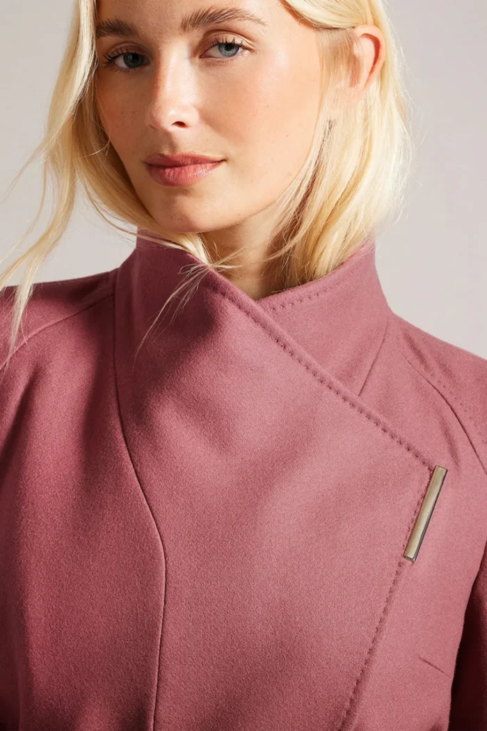 Women Wool Blazer Belted Wrap Coat - Pink