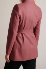 Women Wool Blazer Belted Wrap Coat - Pink