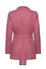 Women Wool Blazer Belted Wrap Coat - Pink