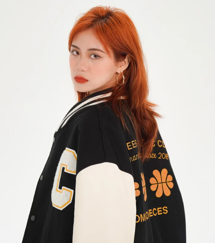 Varsity Jacket Kicks Geek Women Letterman Jacket - Black