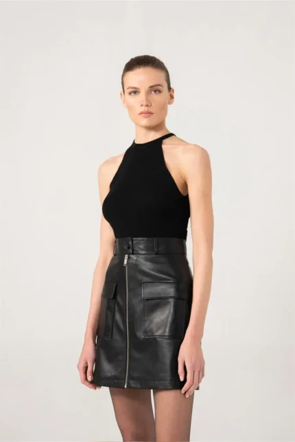 Leather Mini Skirt Isabela Women Leather Skirt - Black