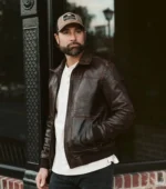 Maverick Leather Bomber Jacket For Men - BROWN