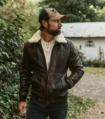 Maverick Leather Bomber Jacket For Men - BROWN