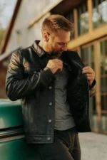 Black Leather Jacket Classic Trucker Men Jacket