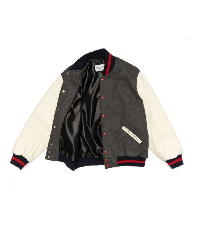 Classic Varsity Jacket Wool Blend Men Jacket - Charcoal Grey
