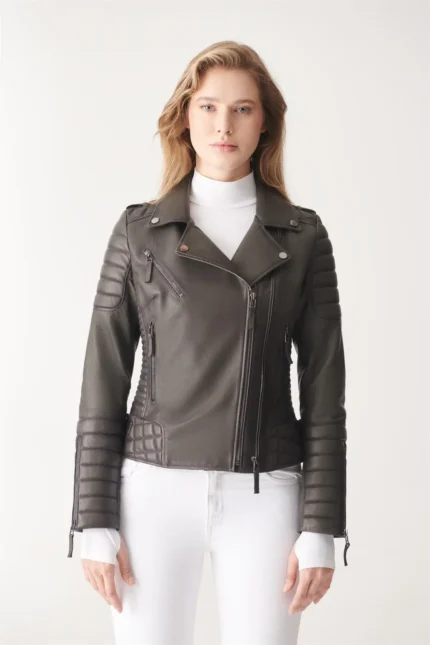 Women Biker Jacket ADA Leather Jacket - Black Brown