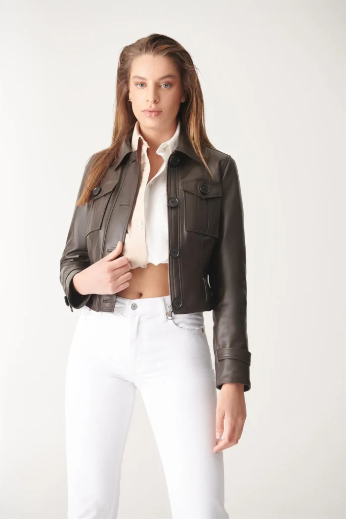 Sport Leather Jacket AMARA For Women - Brown