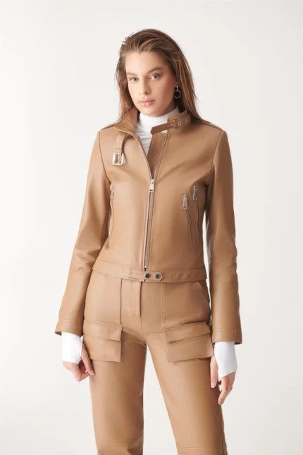 Biker Leather Jacket KAYLA Sport Jacket - BROWN
