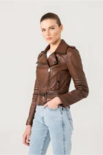 Biker Leather Jacket Sandra Women Leather Jacket - Brown