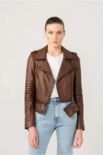 Biker Leather Jacket Sandra Women Leather Jacket - Brown