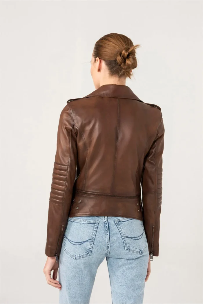 Biker Leather Jacket Sandra Women Leather Jacket - Brown