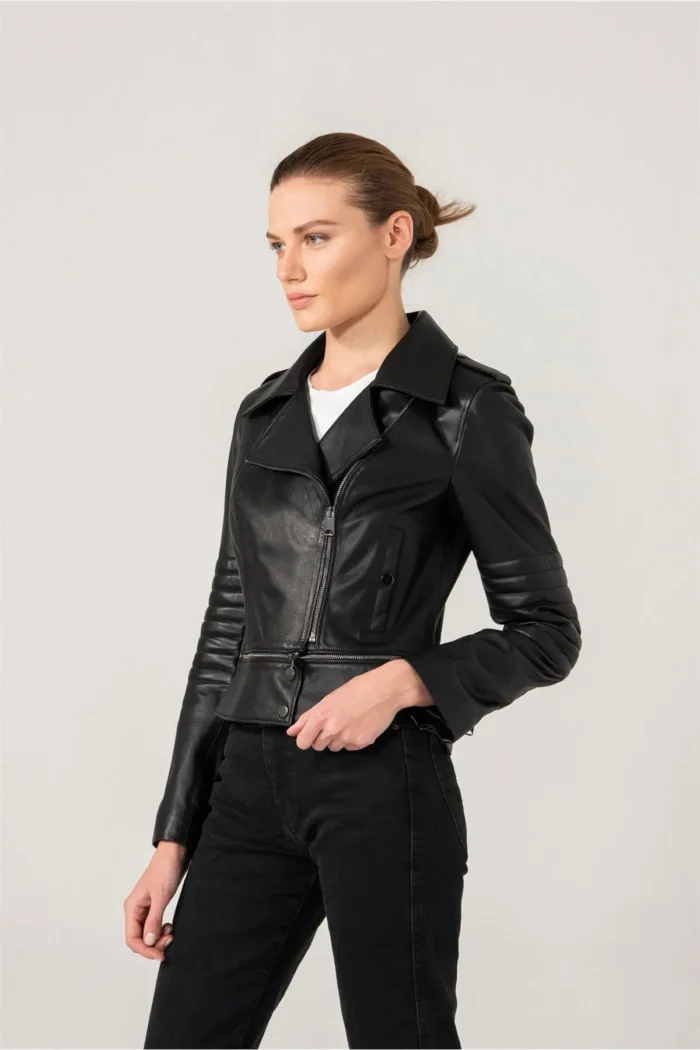 Biker Leather Jacket Sandra Women Leather Jacket - Black