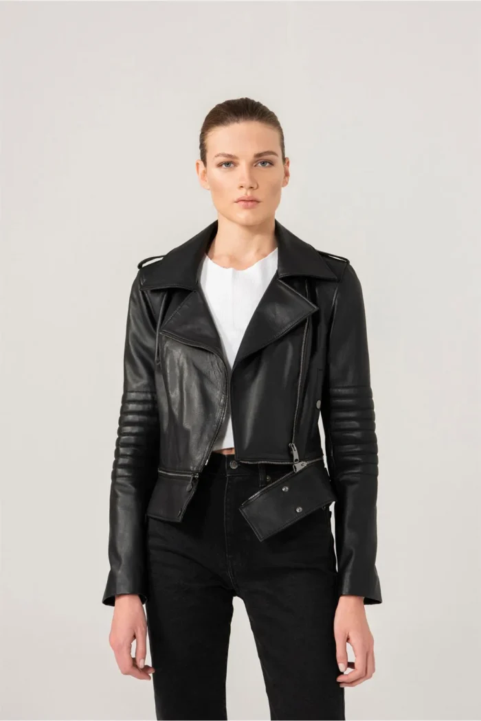 Biker Leather Jacket Sandra Women Leather Jacket - Black