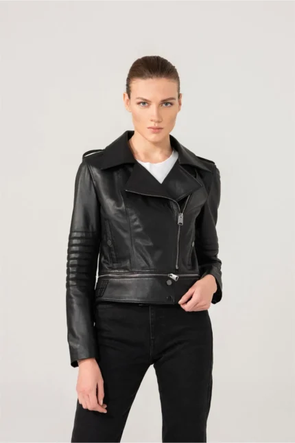 Biker Leather Jacket Sandra Women Leather Jacket - Black