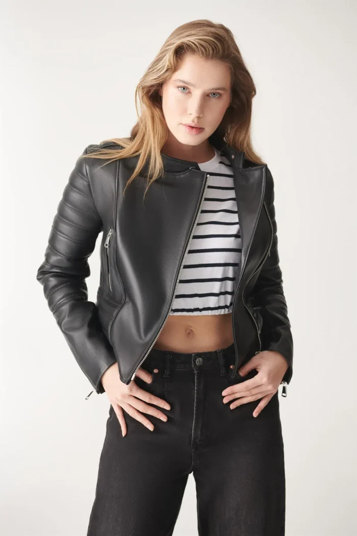 Women Leather Jacket STELLA Biker Jacket - Black