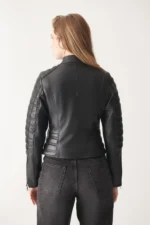 Women Leather Jacket STELLA Biker Jacket - Black