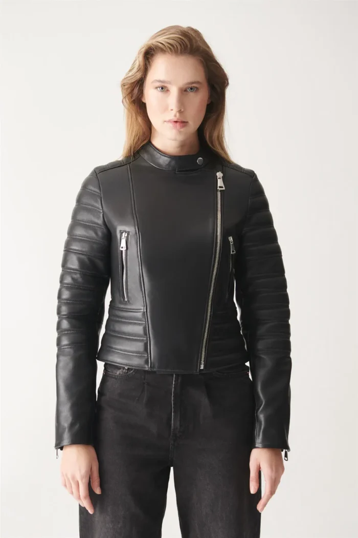 Women Leather Jacket STELLA Biker Jacket - Black