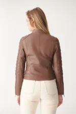 Women Leather Jacket STELLA Biker Jacket - Brown