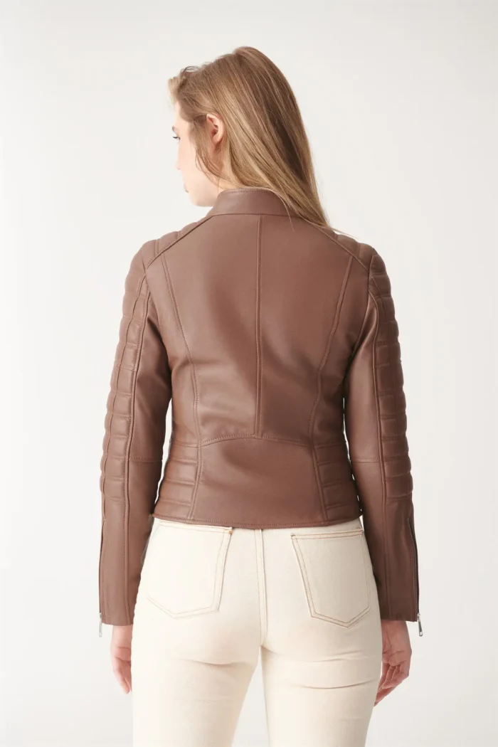 Women Leather Jacket STELLA Biker Jacket - Brown