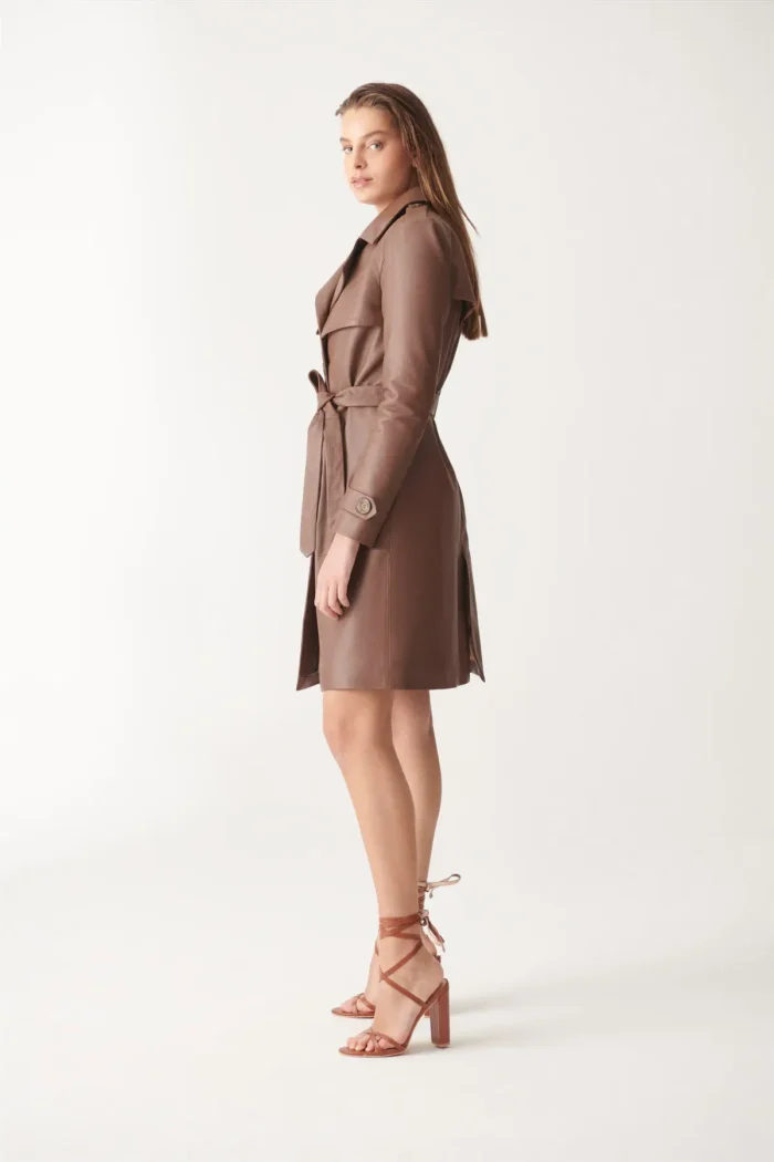 Women Leather Coat ELISA Trench Coat - TAN
