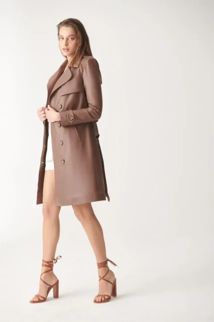 Women Leather Coat ELISA Trench Coat - TAN