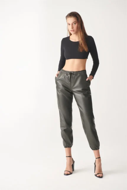 Sport Leather Pants AIDA For Women - Black