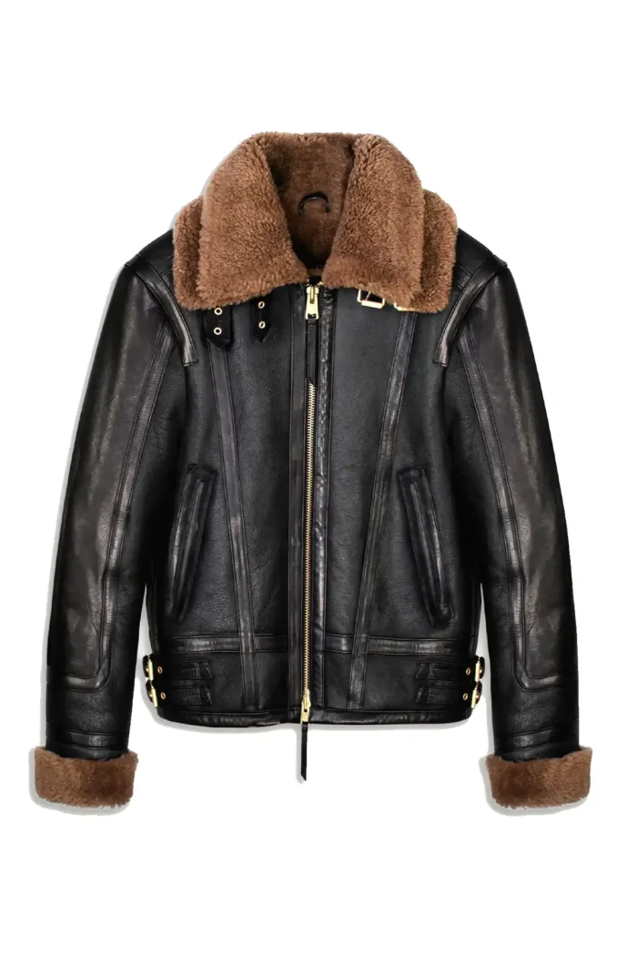 Shearling Leather Jacket Bronx Men Shearling Jacket - Black